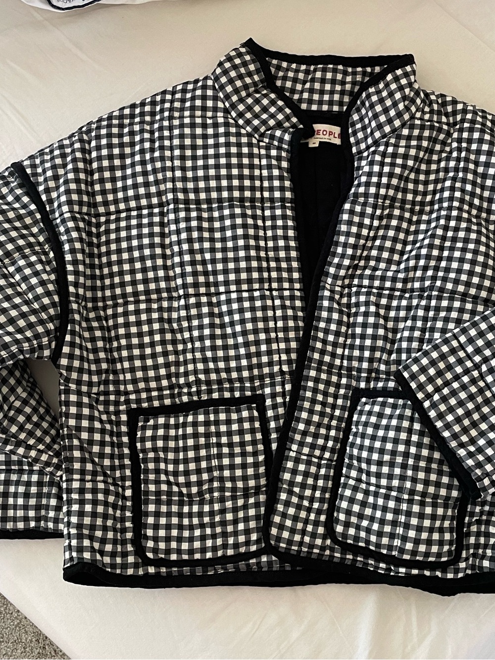 Free People Chloe quilted jacket in charcoal raven combo checkered - Picture 4 of 6